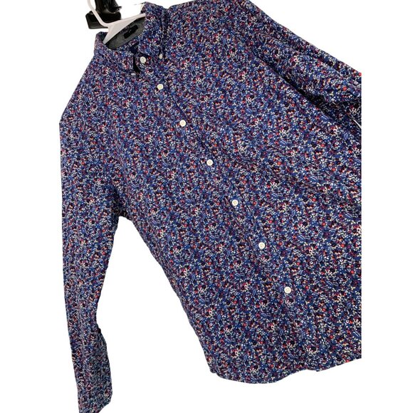 Retro J.Crew Mens Slim Fit Floral Button-Down Shirt L 100% Cotton Blue/Red 7831G - Picture 5 of 7